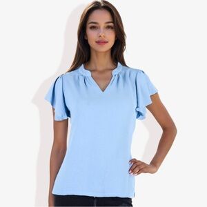 NWT Dusty Blue V-Neck Flutter Sleeve Blouse for Women Sz M (T5)